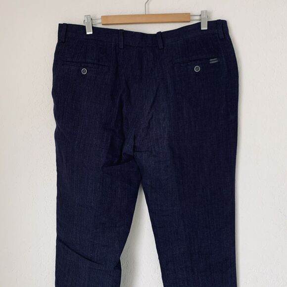 Adolfo Dominguez Linen Trouser Pants Men XL Navy Blue Beach Wedding Coastal Work - Picture 3 of 11
